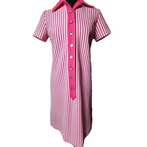 David Crystal Vintage 70s‎ Pink Stripe Polo Dress Tennis Mod Preppy Medium Retro
